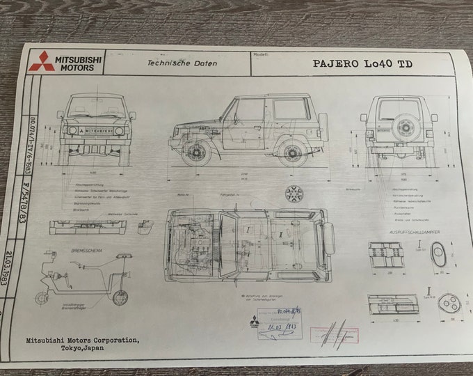 Mitsubishi Pajero LO40 TD Short 1983 construction drawing ART work blueprint