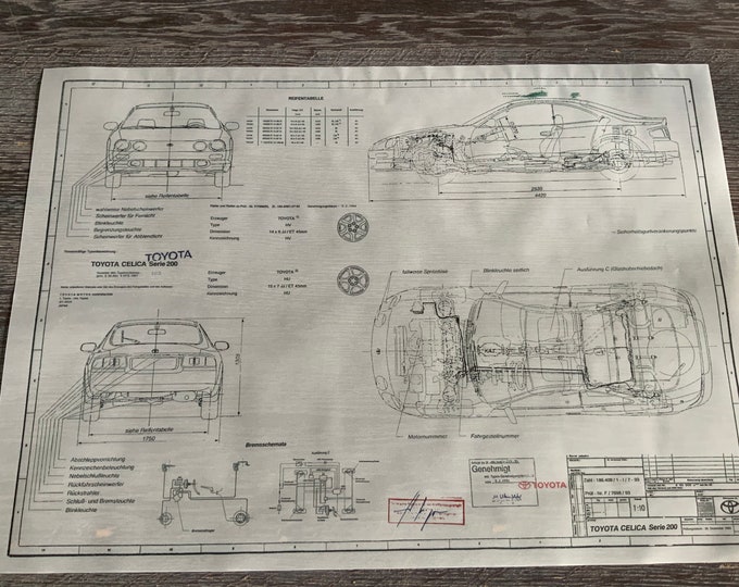 Toyota Celica Series 200 Coupe 1993 design drawing ART work blueprint