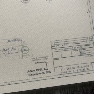 Puede incluir: Un documento en blanco y negro con un sello que dice "OPEL ASTRA-F-C 16 NZ/SE". El documento tambi&eacute;n incluye el texto "12.5.1993", "21. 186.027/1-1/7-93" y "Pr&uuml;f-Nr.: F/7335/92".