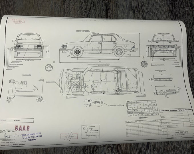 Saab 900 4SN-T 1980 construction drawing ART work Blueprint