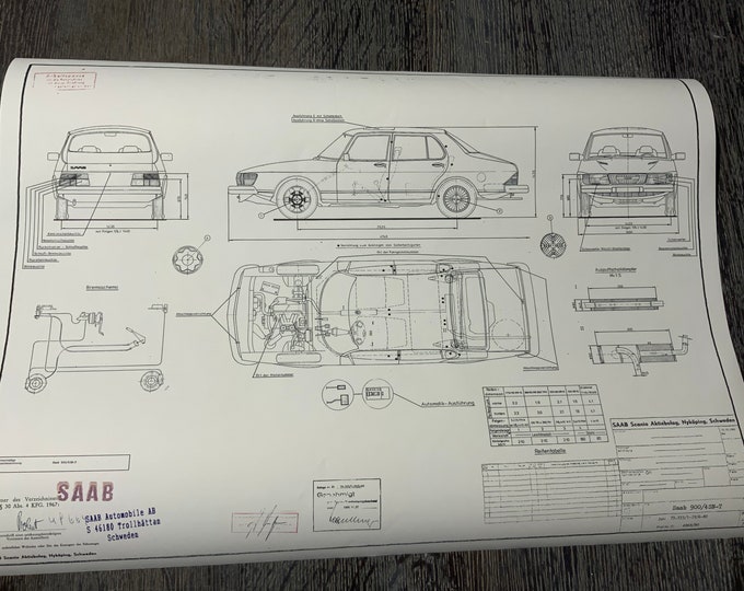 Saab 900 4SN-T 1980 construction drawing ART work blueprint