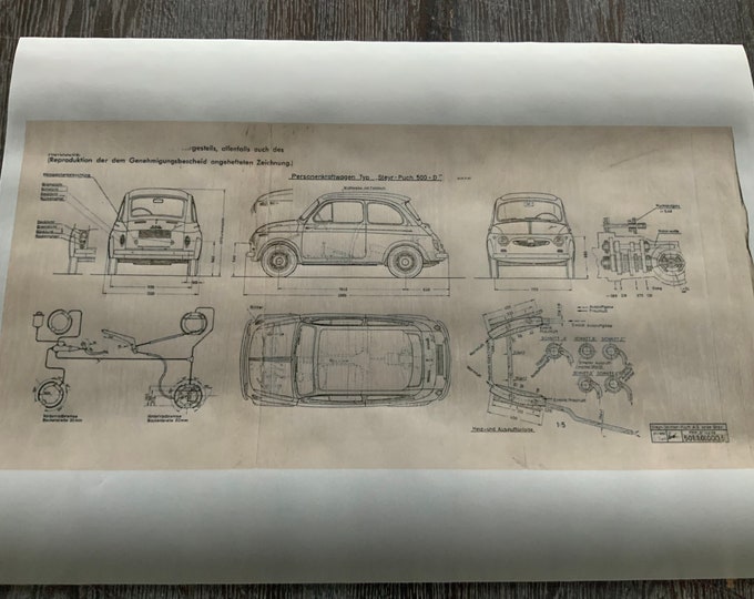 Fiat Steyr 500 D 1969 construction drawing ARTwork