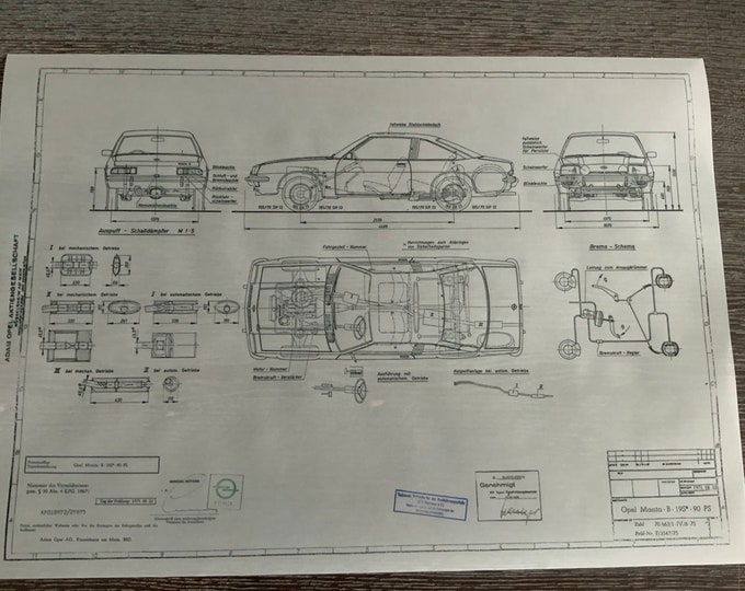 Opel Manta B 19 S 90PS 1975 construction drawing ART work