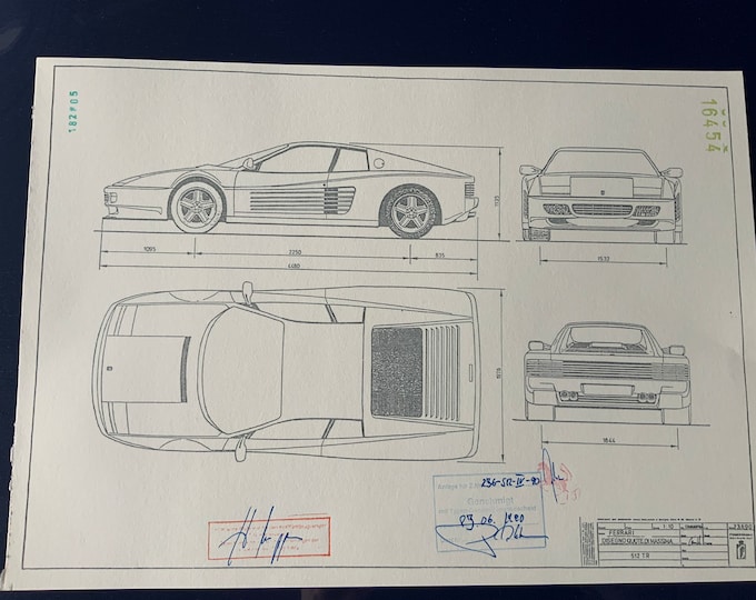 Construction drawing ART work Ferrari 512 TR 1990