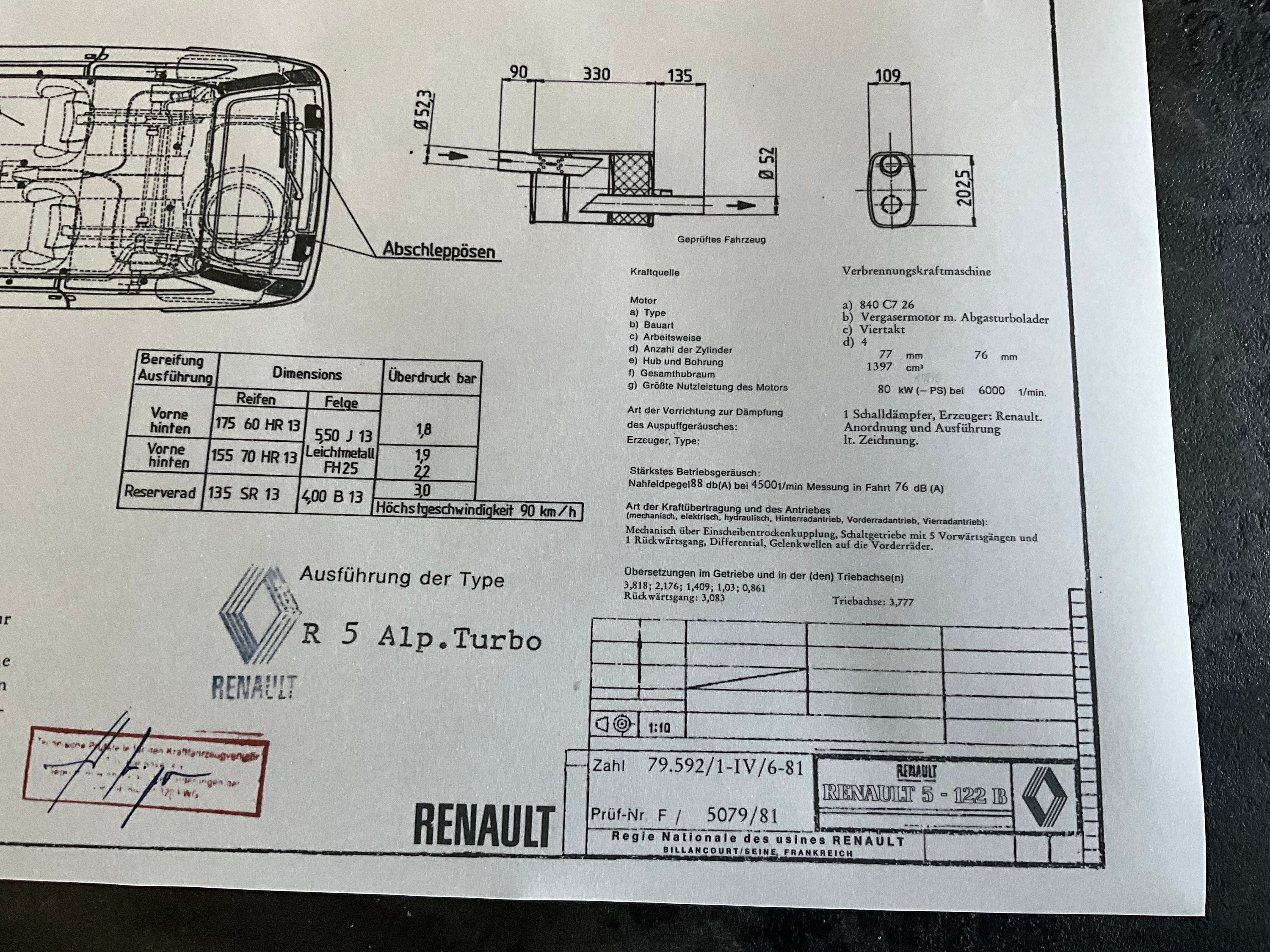 Renault R5 122B ALPINE Turbo Gordini From 1980 Construction Drawing ART ...