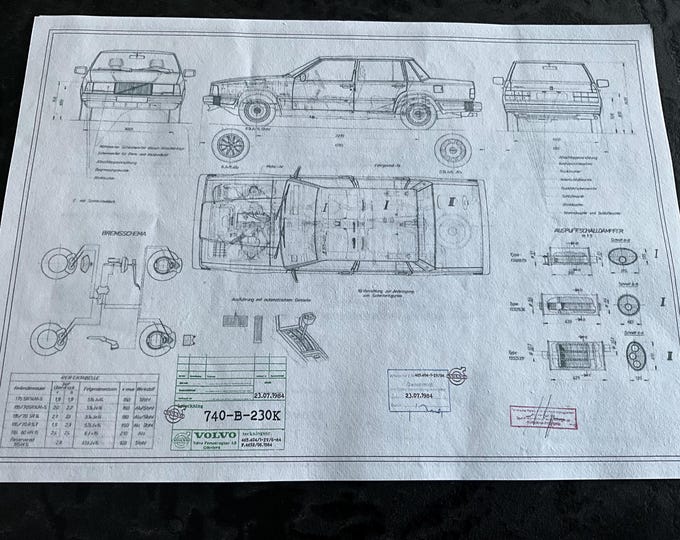Volvo 740 Sedan 1984 design drawing ART work