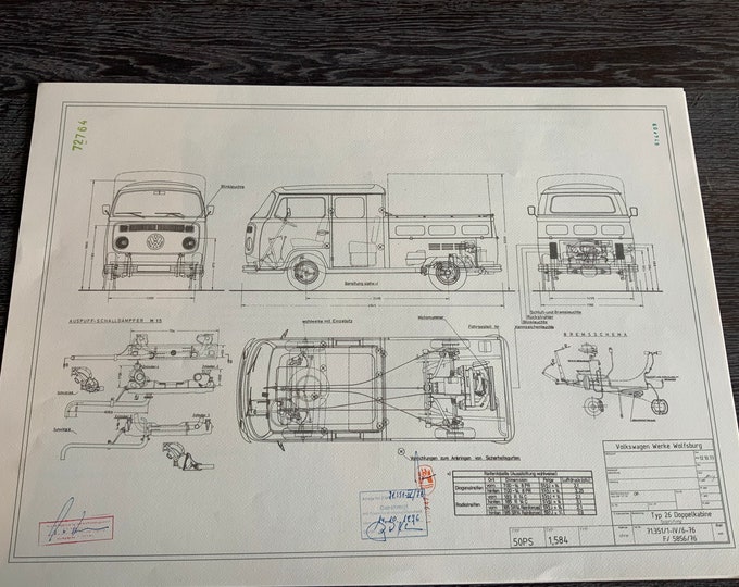 T2 Type 26 Doka 1973 construction drawing ART work Blueprint