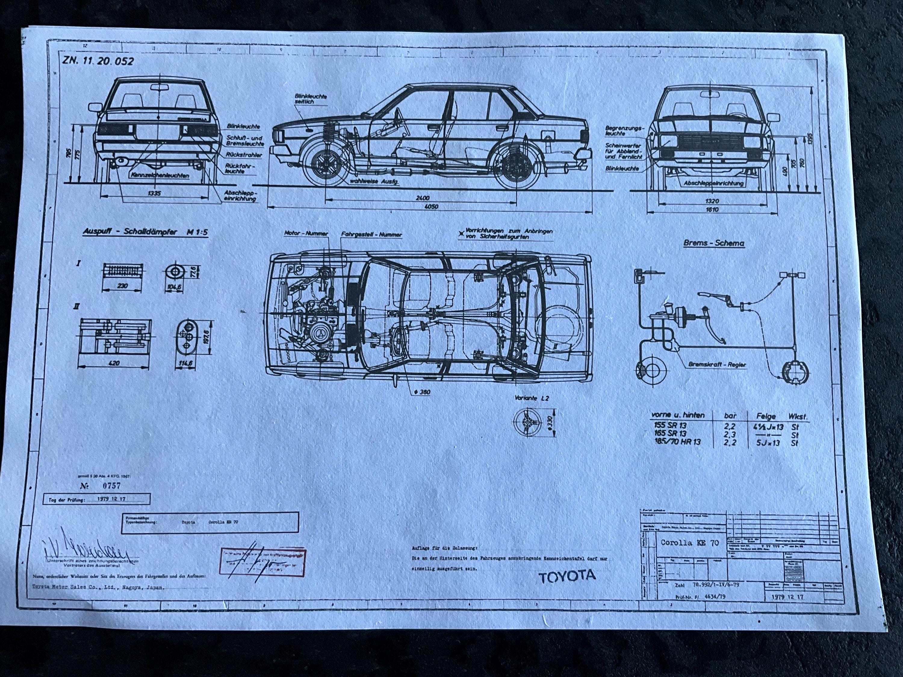 ガッティーページ Toyota Corolla KE 70 Sedan From 1979 Design Drawing ART Work