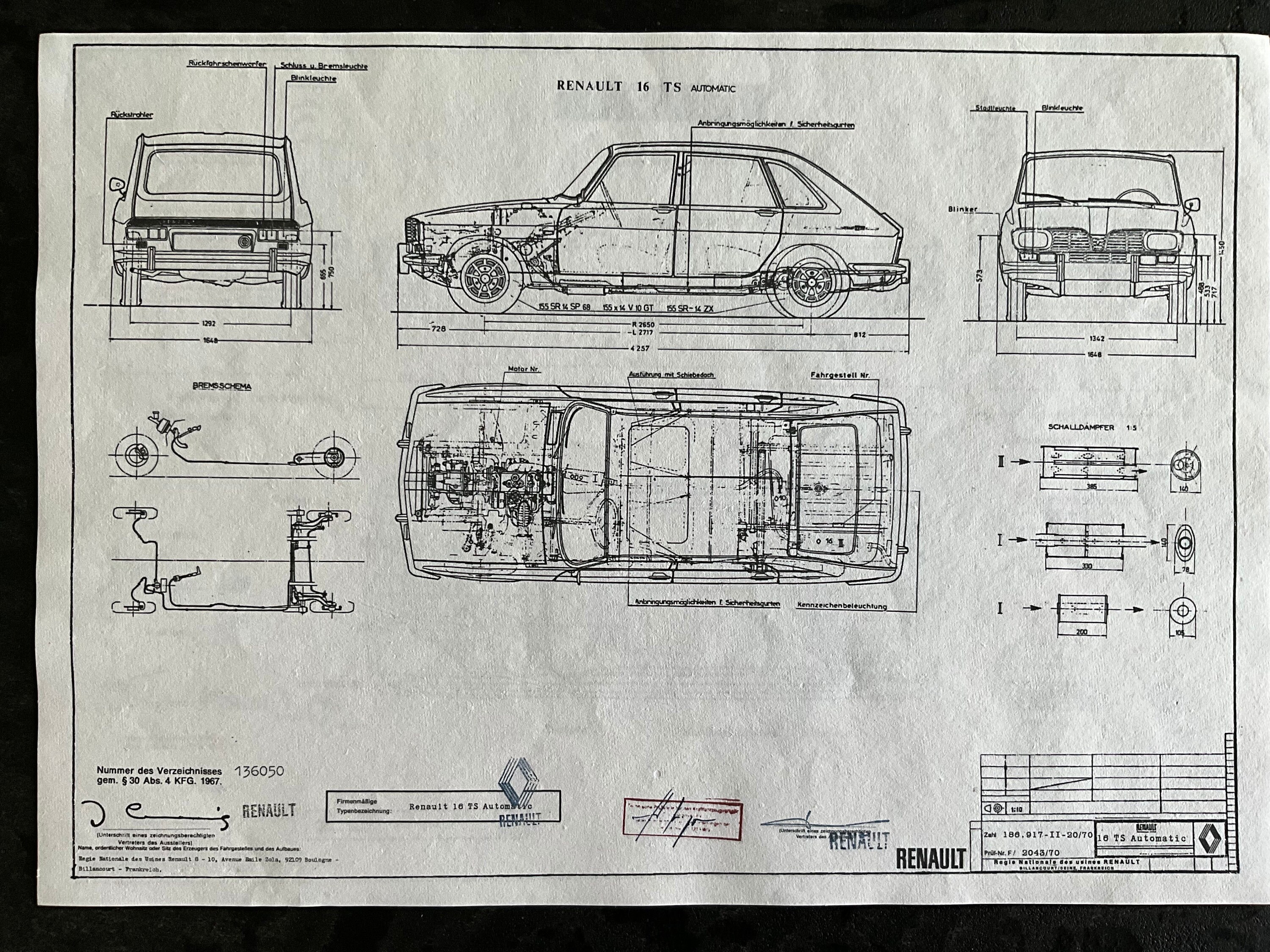 Renault 16 TS Automatic 1970 Construction Drawing ART Work