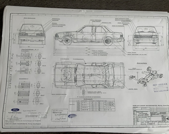 Ford Granada 1700 70PS 2-4 doors 1977 construction drawing ART work blueprint