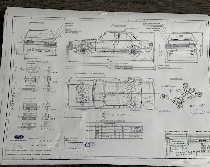 Ford Granada 1700 70PS 2-4 Door 1977 Construction Drawing ART work Blueprint