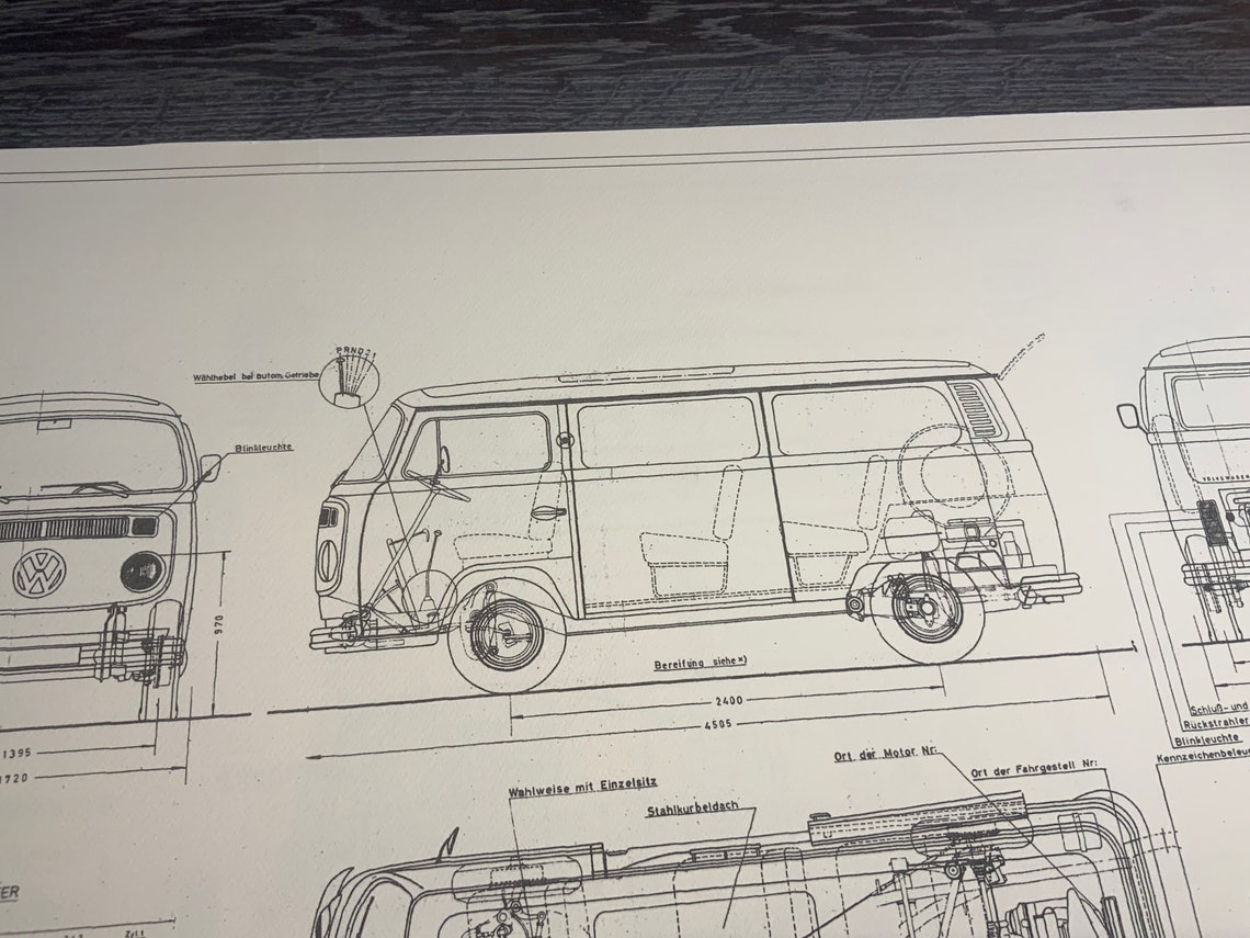 Design Drawing ART Work VW T2 B Bus 1973 Blueprint | Etsy India