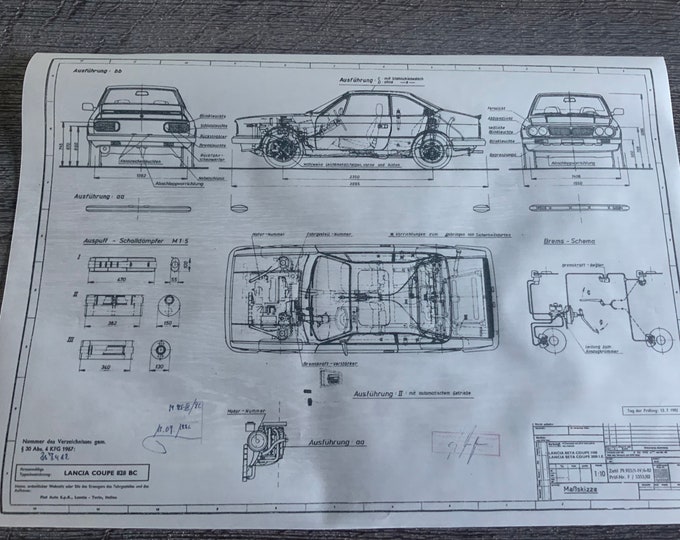 Lancia Beta Coupe 1982 construction drawing ART work blueprint