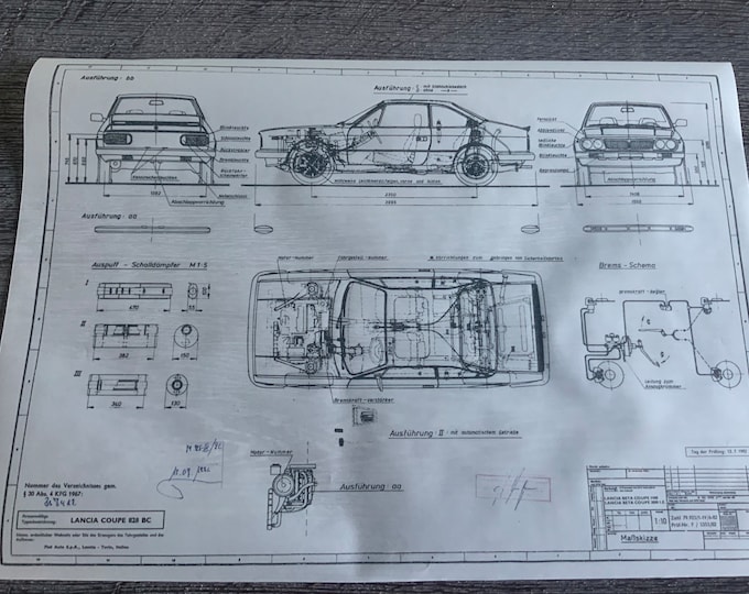 Lancia Beta Coupe 1982 construction drawing ART work blueprint