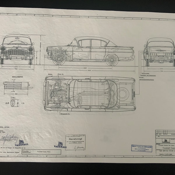 Vauxhall Cresta PA 61 1960 Konstruktionszeichnung ART work Blaupause