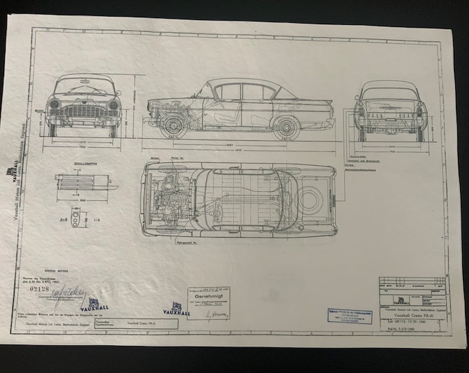 Vauxhall Cresta PA 61 1960 construction drawing ART work blueprint