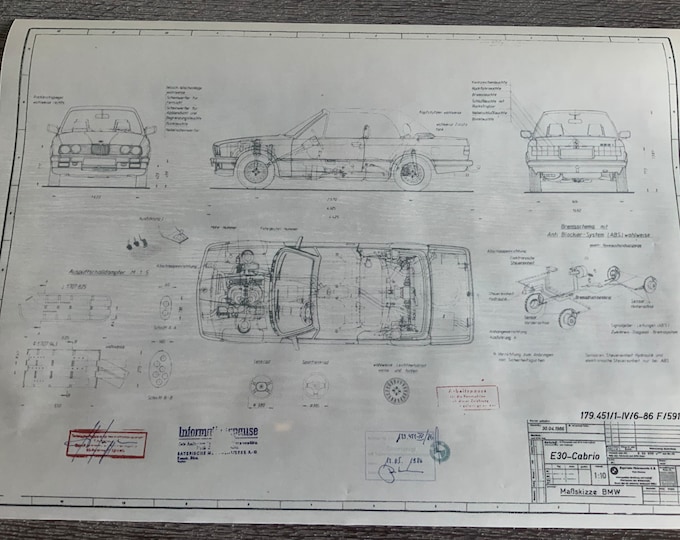 E30 BMW 325i Convertible 1986 construction drawing ARTwork