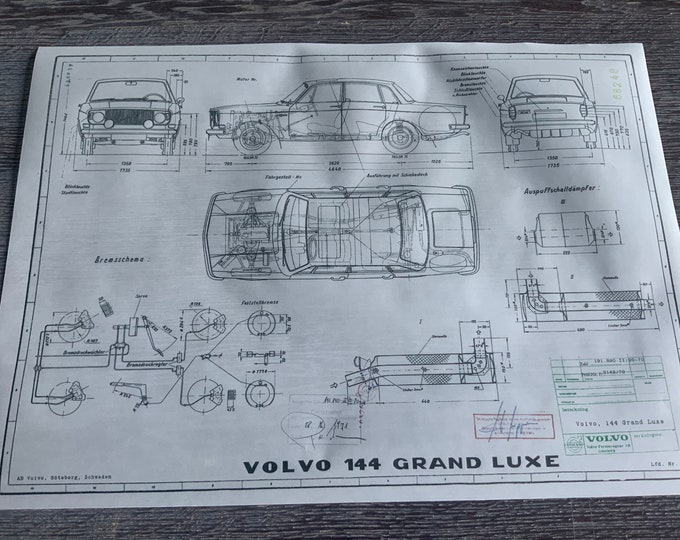 Volvo 144 Grand Luxe 1970 design drawing ART work