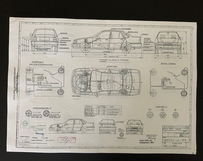 Vectra A 17D from 1988 design drawing ART work Opel