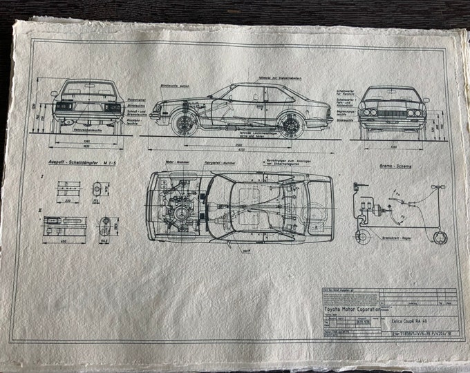 Toyota Celica Coupe 1978 construction drawing ART work