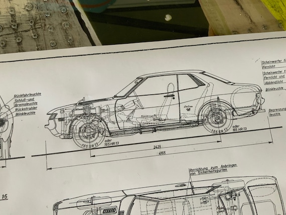 Toyota Celica 1600 1971 Construction Drawing ART Work Blueprint - Etsy