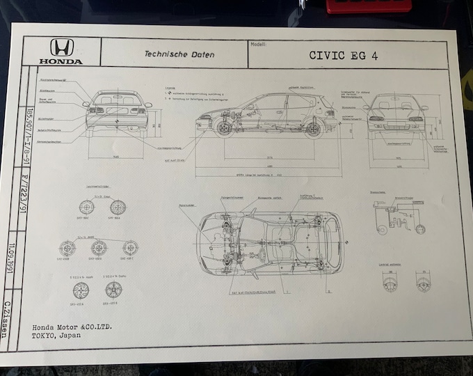 Honda Civic EG4 1991 construction drawing ART work blueprint