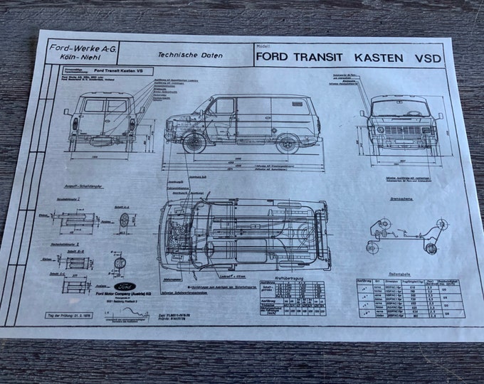 Ford Transit VSD Kasten 1978 construction drawing ART work blueprint