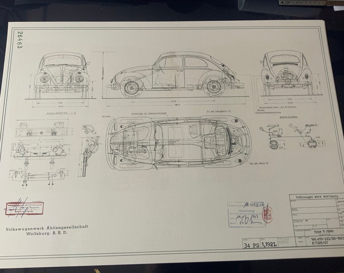 Beetle 1200 34 1967 construction drawing ART work Blueprint 186459