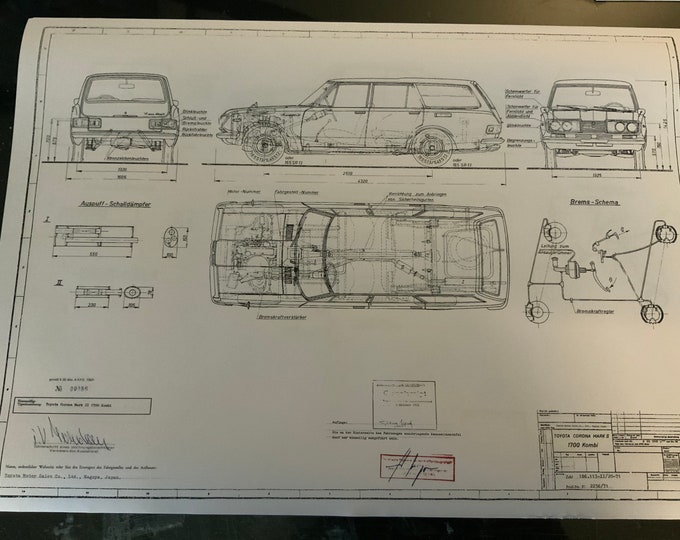 Toyota Corona Mark II 1700 station wagon 1971 construction drawing ART work blueprint