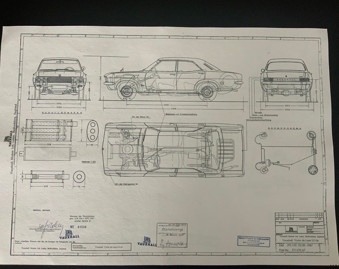 Vauxhall Victor de Luxe 2.0 Ltr 1967 construction drawing ART work blueprint