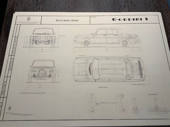 Renault 8 Gordini 1968 Construction Drawing ART Work Blueprint - Etsy