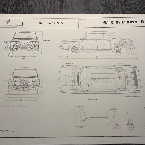 Renault 8 Gordini 1968 dessin de construction ART plan de travail