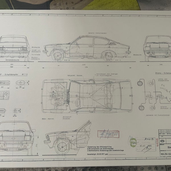 Kadett C Coupe NFL Opel 1977 Konstruktionszeichnung ART work Blaupause