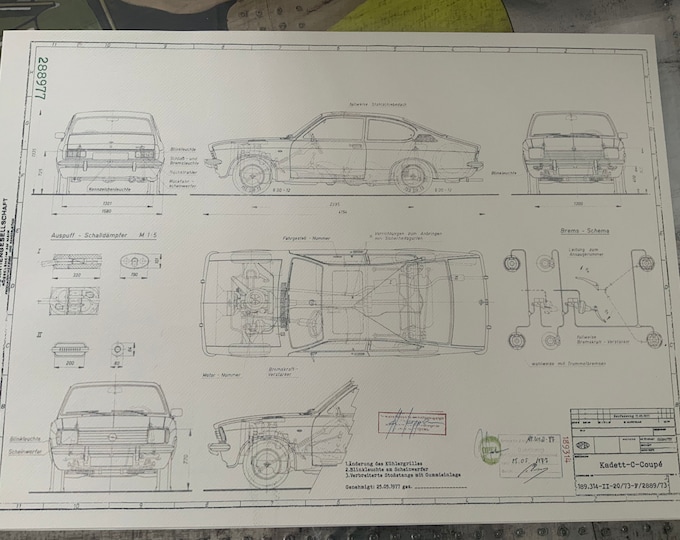 Kadett C Coupe NFL Opel 1977 construction drawing ART work blueprint