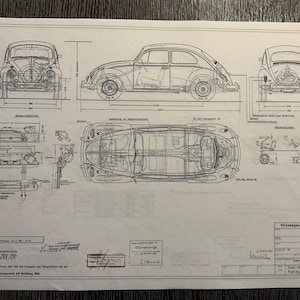 VW Beetle Type 11 1300 34PS 1965 construction drawing ART work