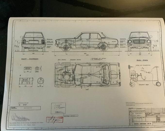 Toyota Cressida RX 30 1977 construction drawing ART work blueprint