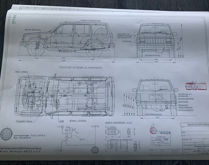 Jeep Cherokee Chrysler 4L 1988 design drawing ART work blueprint
