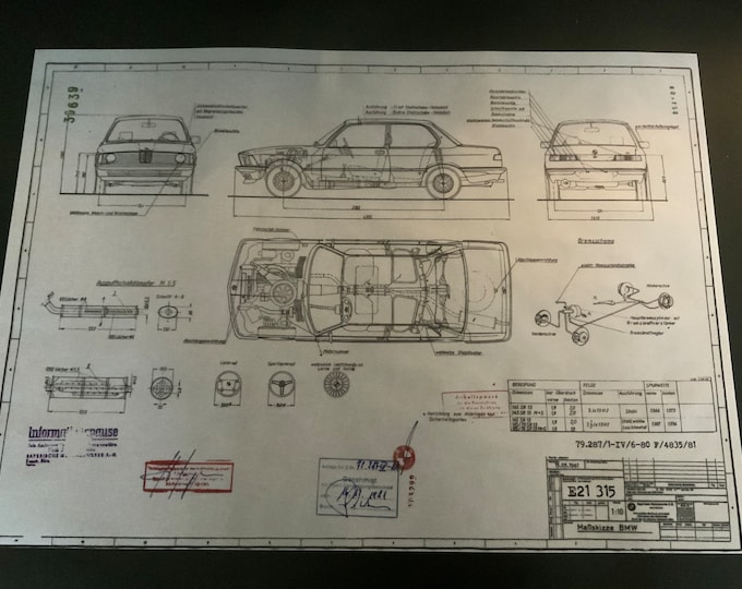 BMW E21 315 construction drawing ART work blueprint