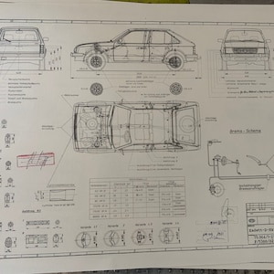 Opel Kadett D todo 1979 dibujo de construcción ART trabajo plano