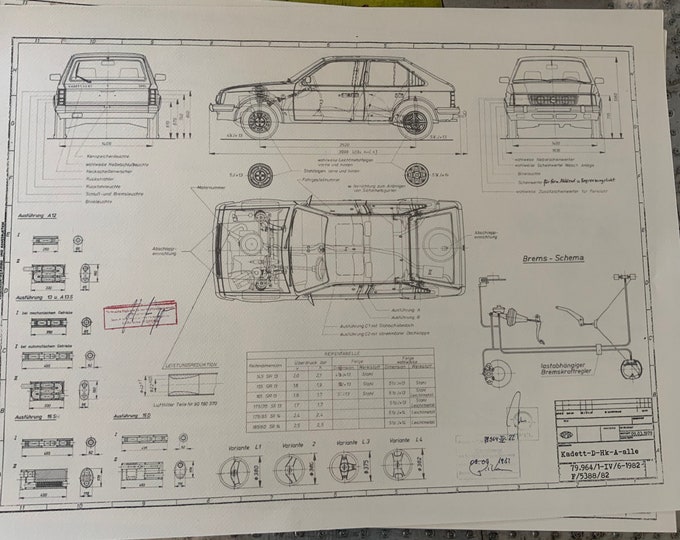 Opel Kadett D all 1979 construction drawing ART work blueprint