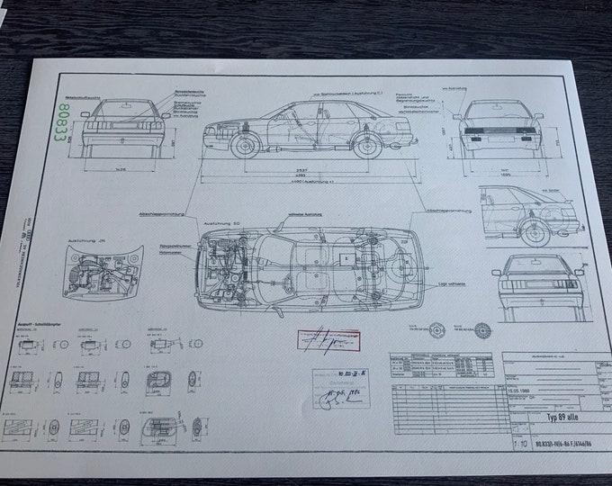 Audi 80 B3 Type 89 all also Quattro from 1986 construction drawing ART work blueprint