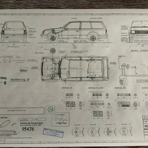 Opel Kadett D -Delivery Van Kombi 1982 dibujo de construcción ART work blueprint