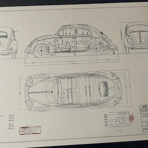 Beetle Oval 1952 construction drawing ART work Blueprint
