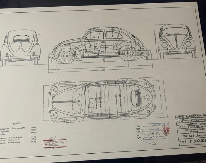Beetle Oval 1952 construction drawing ART work Blueprint