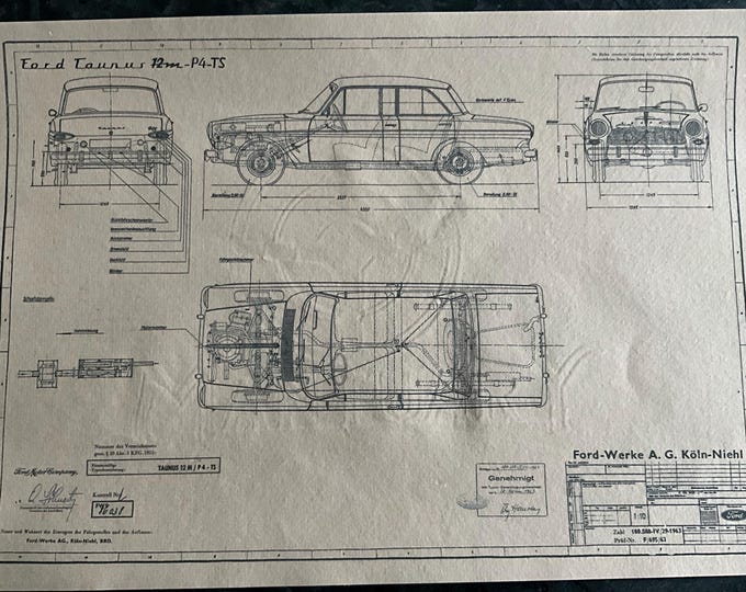 Ford Taunus 12 m P4 TS construction drawing ART work
