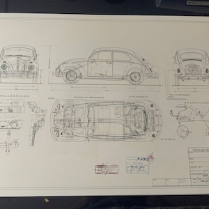 Beetle 1500 Automatic 1967 Construction Drawing ART work Blueprint 190372