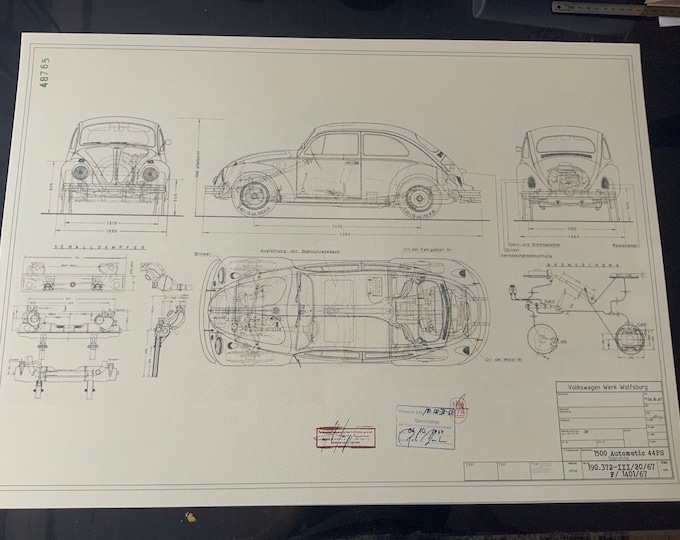 Beetle 1500 Automatic 1967 Construction Drawing ART work Blueprint 190372