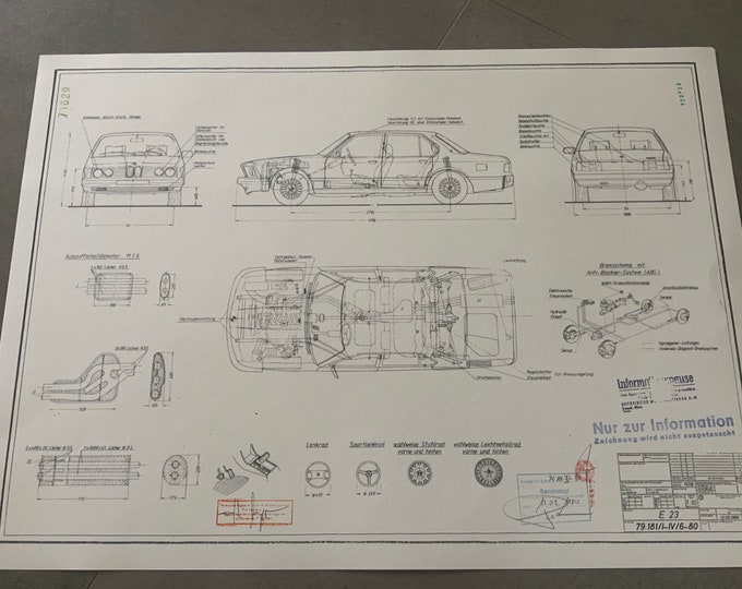 BMW E23 7 Series 1980 construction drawing ART work blueprint