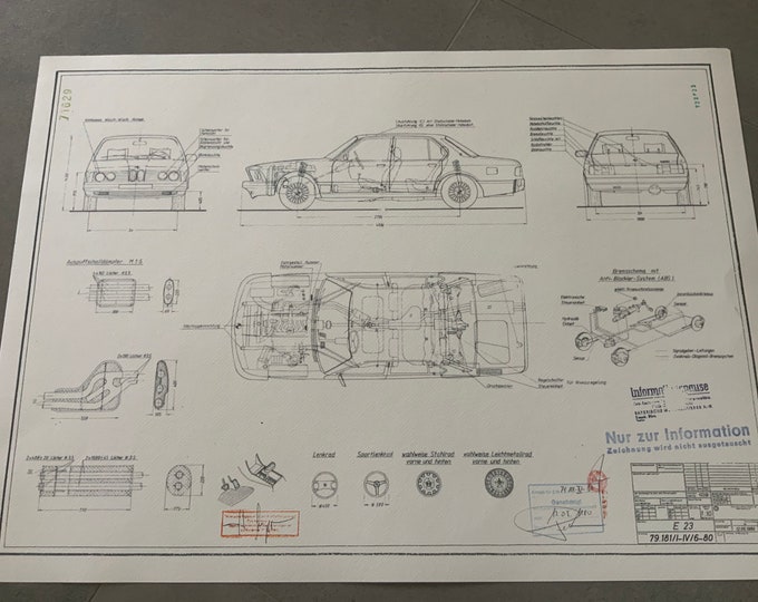 BMW E23 7 Series 1980 construction drawing ART work Blueprint