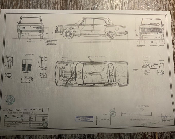 Alfa Romeo 2000 Berlina 105.12 1971 construction drawing ART work